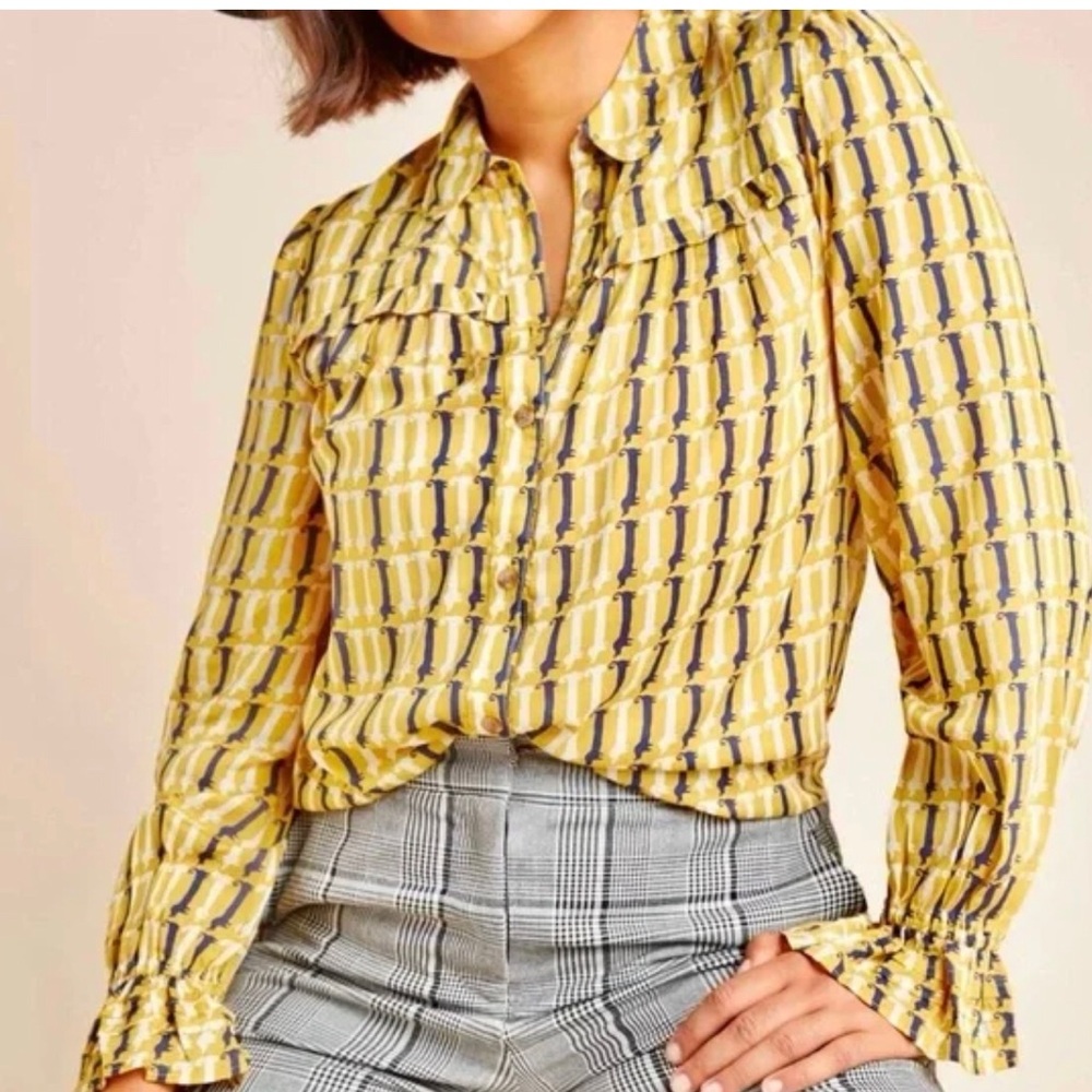 Anthropologie Maeve Fredericka Dog Print Button Down Blouse